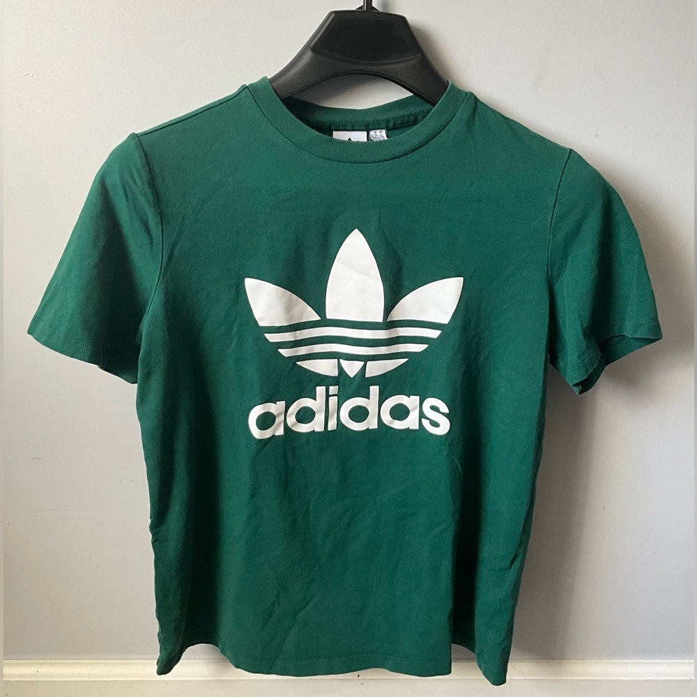 Adidas Shirt women’s L Green Trefoil Logo Graphic Tee T-Shirt Originals Sports